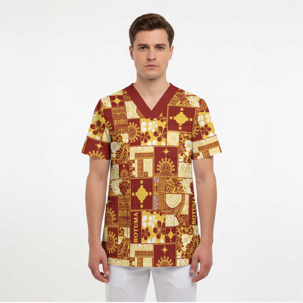 Rotuma Faiakse'ea 'e Kirisimasi Scrub Top Pacific Patchwork Xmas Vibes - Polynesian Pride
