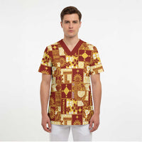 Rotuma Faiakse'ea 'e Kirisimasi Scrub Top Pacific Patchwork Xmas Vibes - Polynesian Pride