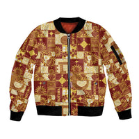 Rotuma Faiakse'ea 'e Kirisimasi Sleeve Zip Bomber Jacket Pacific Patchwork Xmas Vibes LT9 Unisex Red - Polynesian Pride