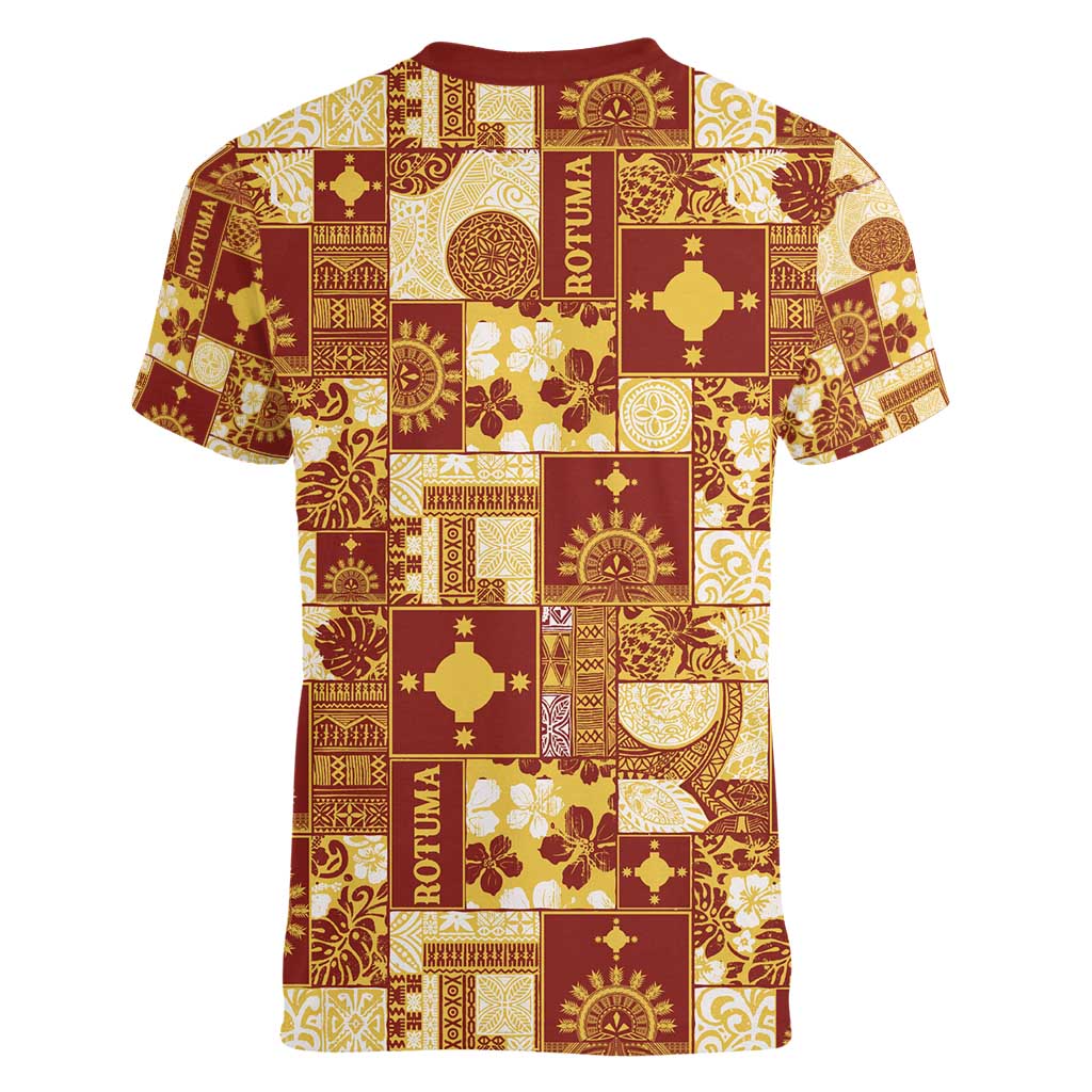 Rotuma Faiakse'ea 'e Kirisimasi Women V-Neck T-Shirt Pacific Patchwork Xmas Vibes - Polynesian Pride