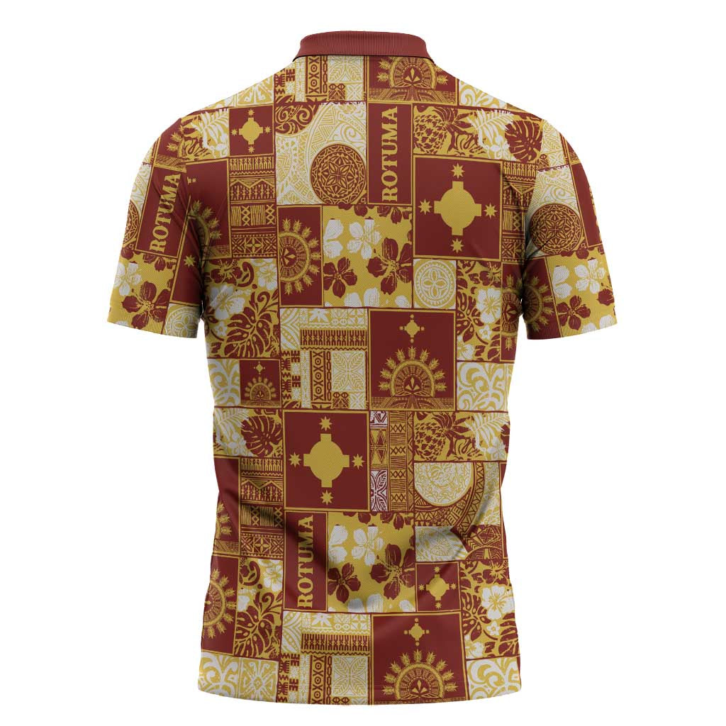 Rotuma Faiakse'ea 'e Kirisimasi Zipper Polo Shirt Pacific Patchwork Xmas Vibes - Polynesian Pride