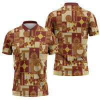 Rotuma Faiakse'ea 'e Kirisimasi Zipper Polo Shirt Pacific Patchwork Xmas Vibes - Polynesian Pride