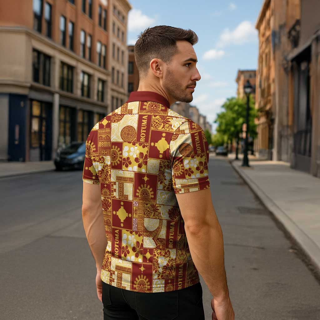 Rotuma Faiakse'ea 'e Kirisimasi Zipper Polo Shirt Pacific Patchwork Xmas Vibes - Polynesian Pride