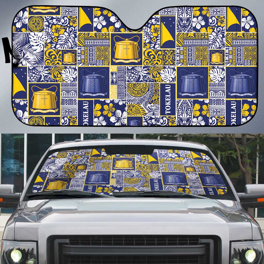 Tokelau Manuia te Kilihimahi Auto Sun Shade Pacific Patchwork Xmas Vibes - Polynesian Pride
