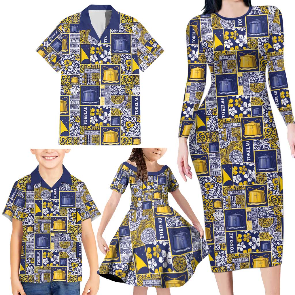 Tokelau Manuia te Kilihimahi Family Matching Long Sleeve Bodycon Dress and Hawaiian Shirt Pacific Patchwork Xmas Vibes - Polynesian Pride