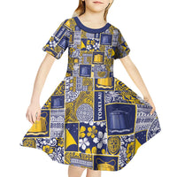 Tokelau Manuia te Kilihimahi Kid Short Sleeve Dress Pacific Patchwork Xmas Vibes - Polynesian Pride