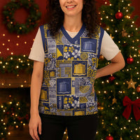 Tokelau Manuia te Kilihimahi Christmas Knitted V-Neck Vest Pacific Patchwork Xmas Vibes - Polynesian Pride