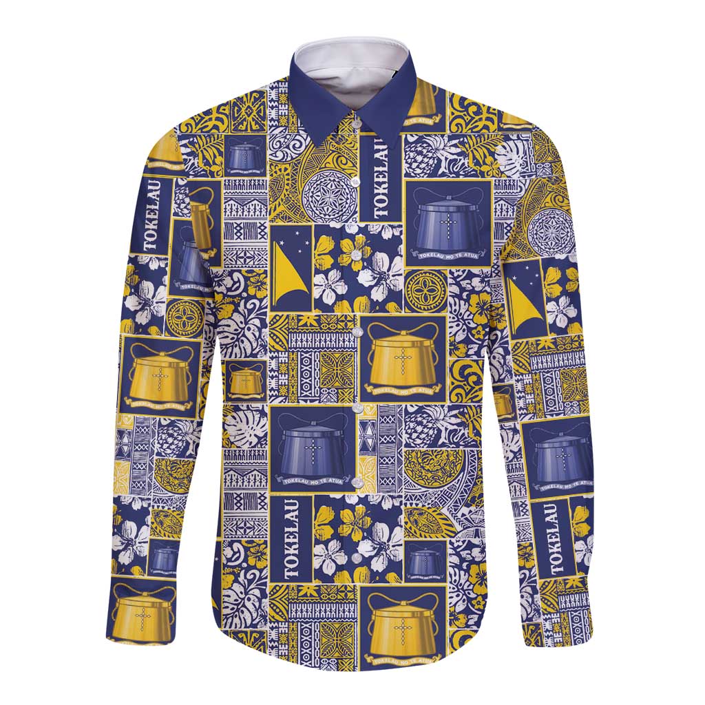 Tokelau Manuia te Kilihimahi Long Sleeve Button Shirt Pacific Patchwork Xmas Vibes - Polynesian Pride