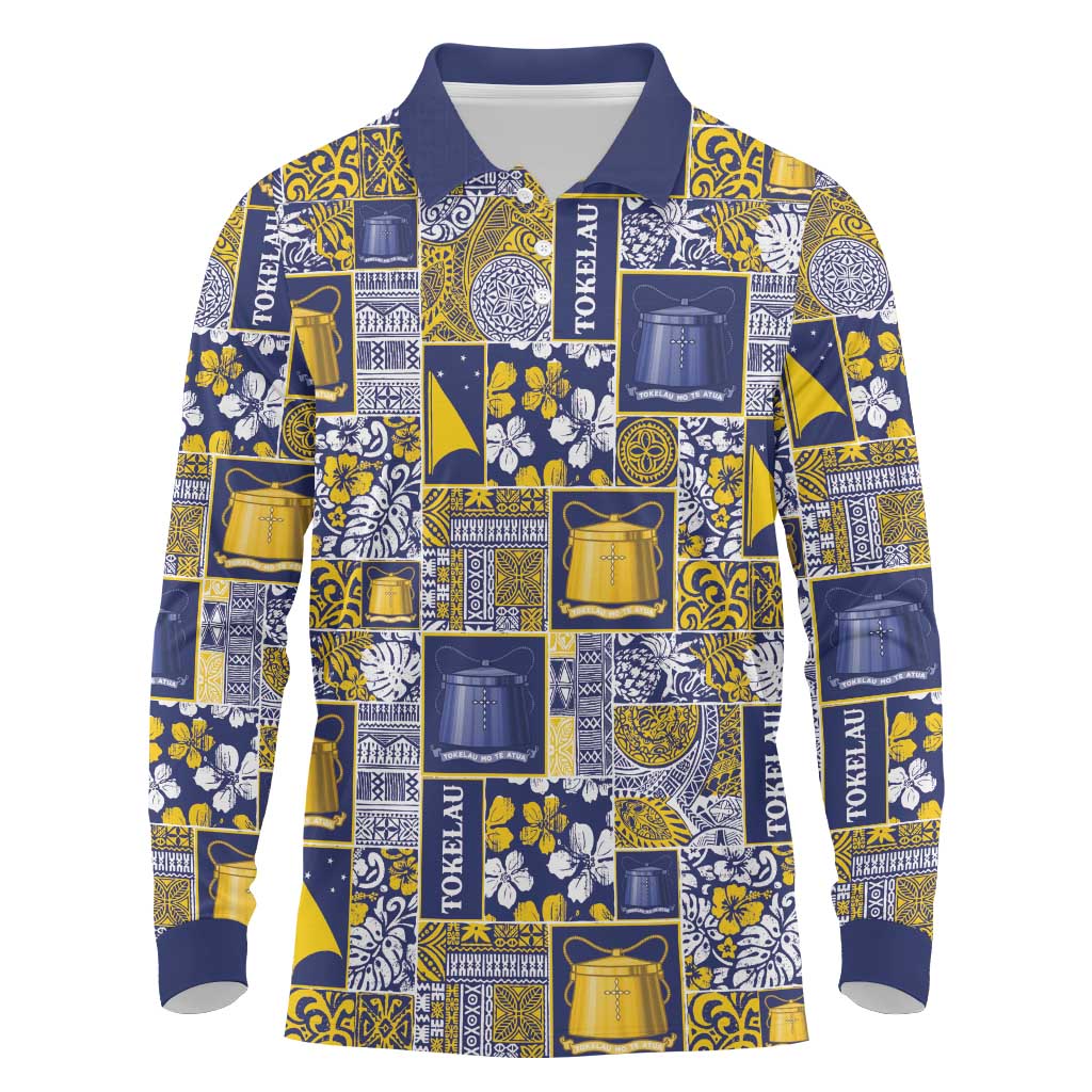 Tokelau Manuia te Kilihimahi Long Sleeve Polo Shirt Pacific Patchwork Xmas Vibes - Polynesian Pride