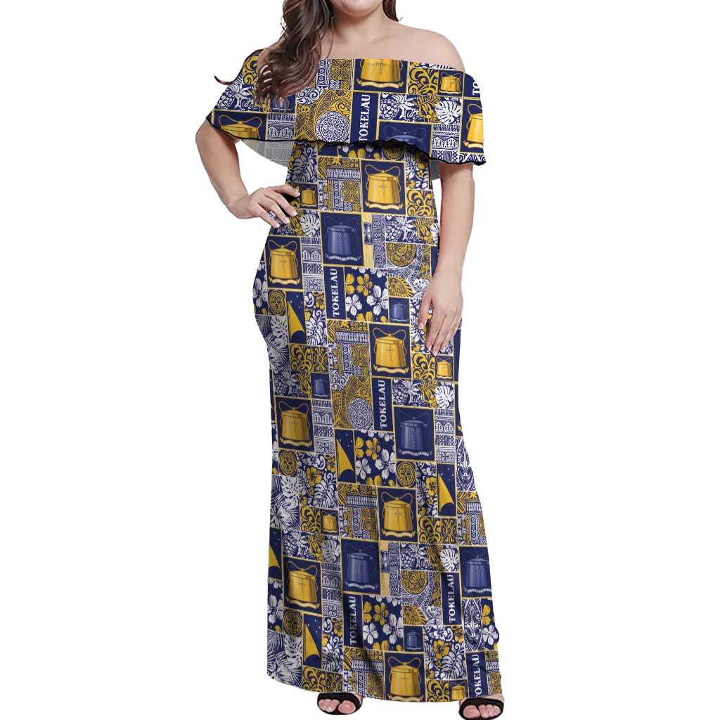 Tokelau Manuia te Kilihimahi Off Shoulder Maxi Dress Pacific Patchwork Xmas Vibes - Polynesian Pride