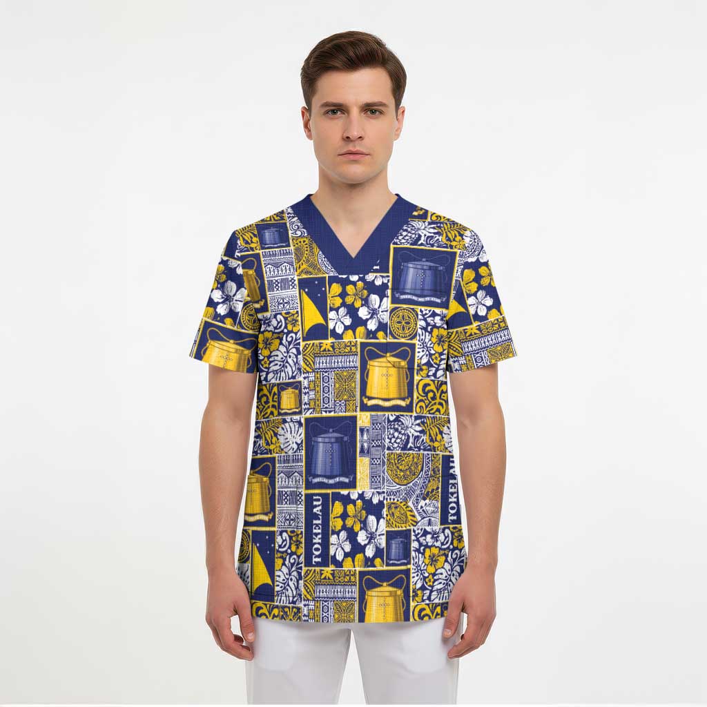 Tokelau Manuia te Kilihimahi Scrub Top Pacific Patchwork Xmas Vibes - Polynesian Pride