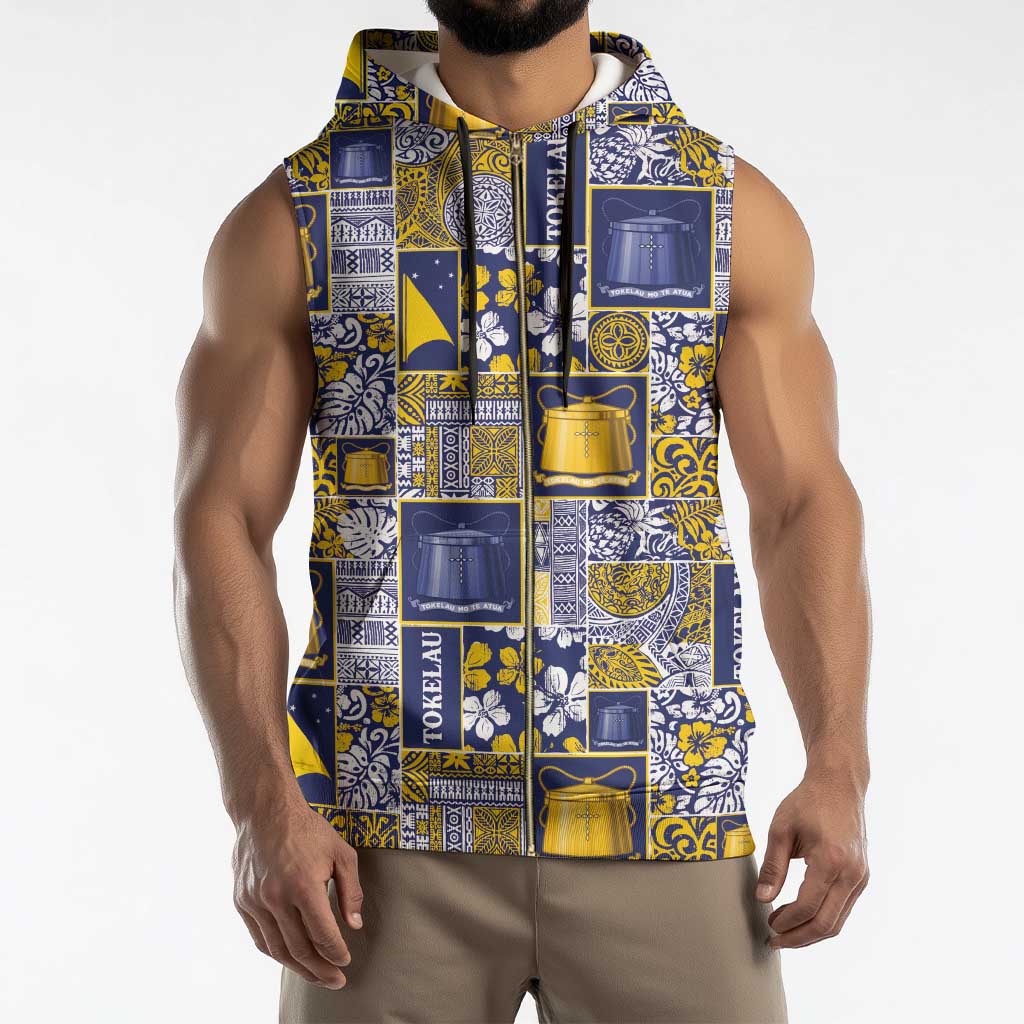 Tokelau Manuia te Kilihimahi Sleeveless Zip Hoodie Pacific Patchwork Xmas Vibes - Polynesian Pride