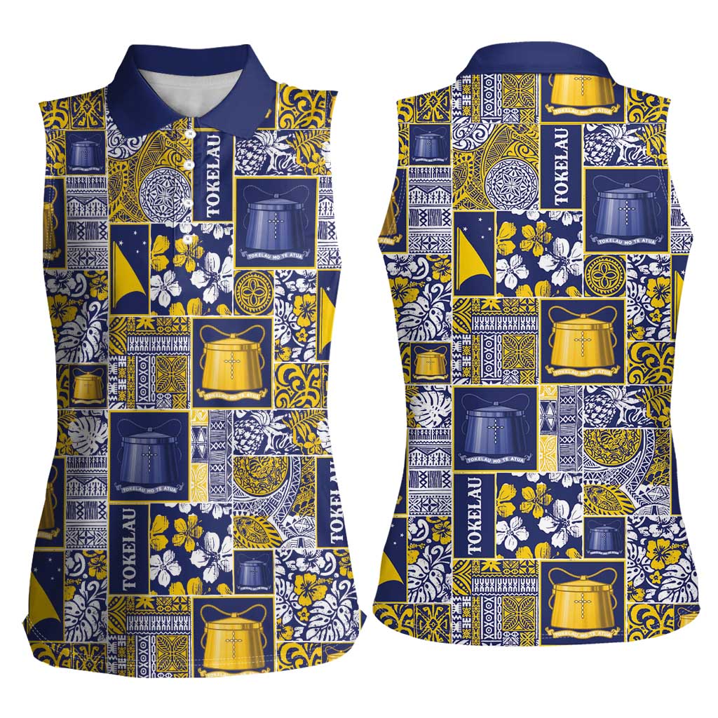 Tokelau Manuia te Kilihimahi Women Sleeveless Polo Shirt Pacific Patchwork Xmas Vibes - Polynesian Pride