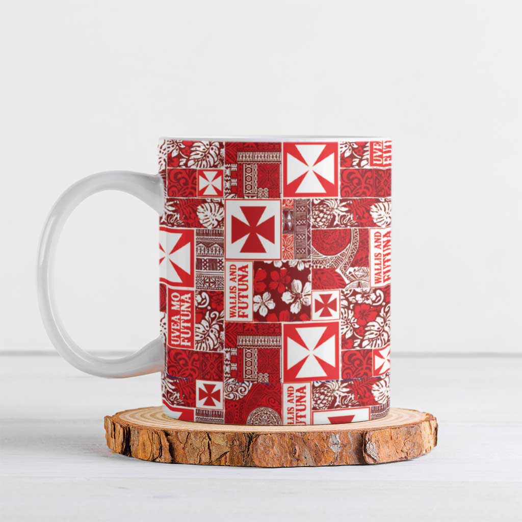Wallis Et Futuna Kilisimasi Fiefia Ceramic Mug Pacific Patchwork Xmas Vibes LT9 Red - Polynesian Pride