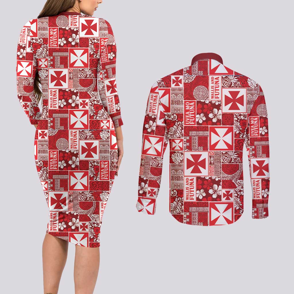 Wallis Et Futuna Kilisimasi Fiefia Couples Matching Long Sleeve Bodycon Dress and Long Sleeve Button Shirt Pacific Patchwork Xmas Vibes LT9 - Polynesian Pride