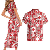Wallis Et Futuna Kilisimasi Fiefia Couples Matching Short Sleeve Bodycon Dress and Hawaiian Shirt Pacific Patchwork Xmas Vibes - Polynesian Pride