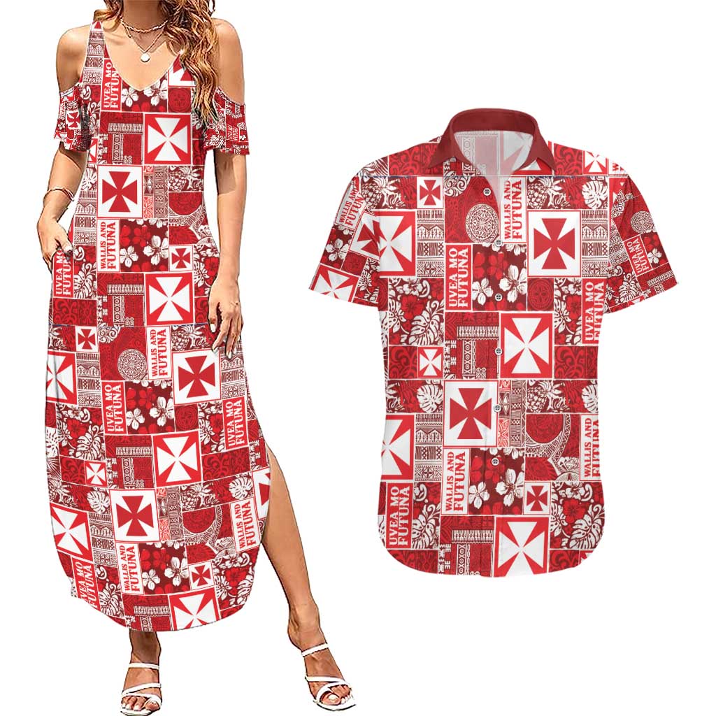 Wallis Et Futuna Kilisimasi Fiefia Couples Matching Summer Maxi Dress and Hawaiian Shirt Pacific Patchwork Xmas Vibes - Polynesian Pride