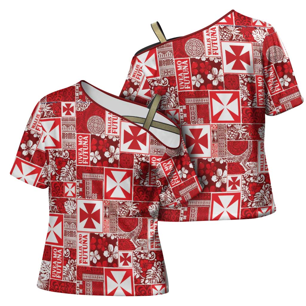 Wallis Et Futuna Kilisimasi Fiefia Cross Shoulder Shirt Pacific Patchwork Xmas Vibes - Polynesian Pride