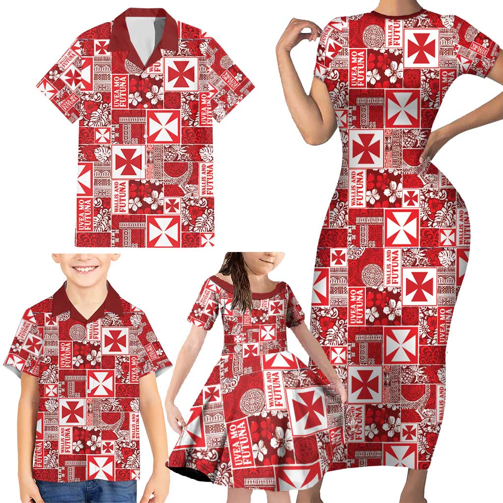 Wallis Et Futuna Kilisimasi Fiefia Family Matching Short Sleeve Bodycon Dress and Hawaiian Shirt Pacific Patchwork Xmas Vibes - Polynesian Pride