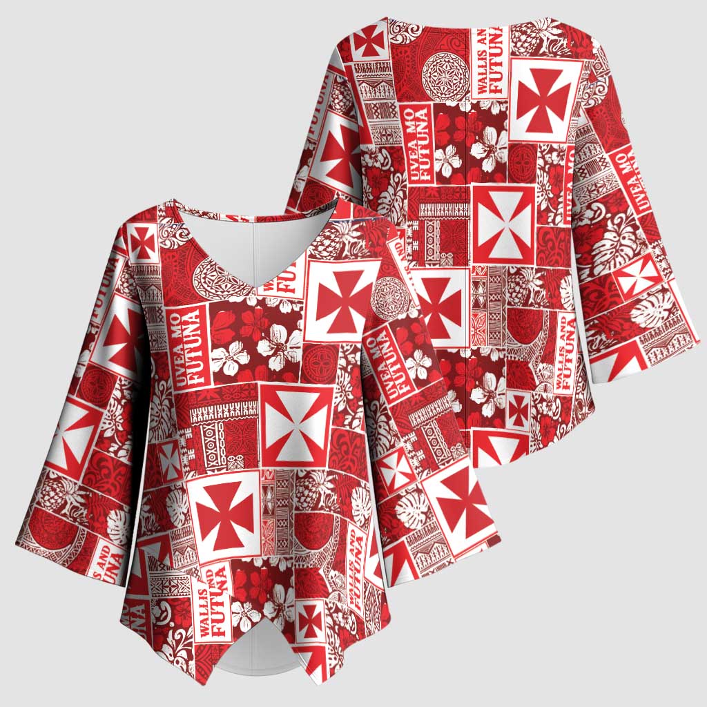 Wallis Et Futuna Kilisimasi Fiefia Kimono Sleeve Blouse Pacific Patchwork Xmas Vibes - Polynesian Pride