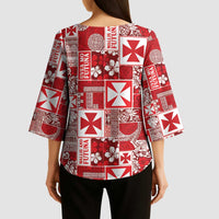 Wallis Et Futuna Kilisimasi Fiefia Kimono Sleeve Blouse Pacific Patchwork Xmas Vibes - Polynesian Pride