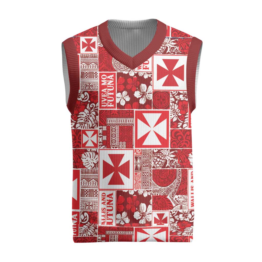 Wallis Et Futuna Kilisimasi Fiefia Christmas Knitted V-Neck Vest Pacific Patchwork Xmas Vibes LT9 Red - Polynesian Pride