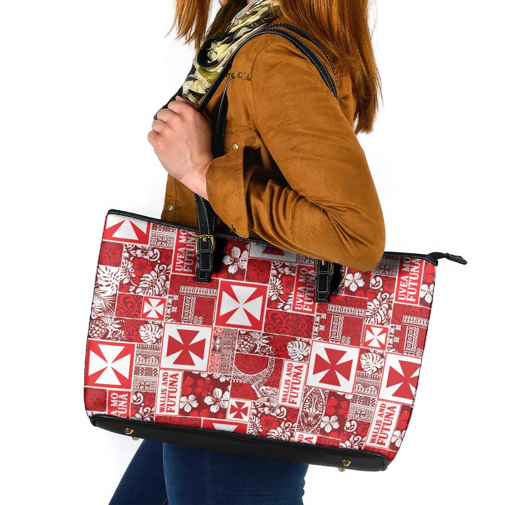 Wallis Et Futuna Kilisimasi Fiefia Leather Tote Bag Pacific Patchwork Xmas Vibes - Polynesian Pride