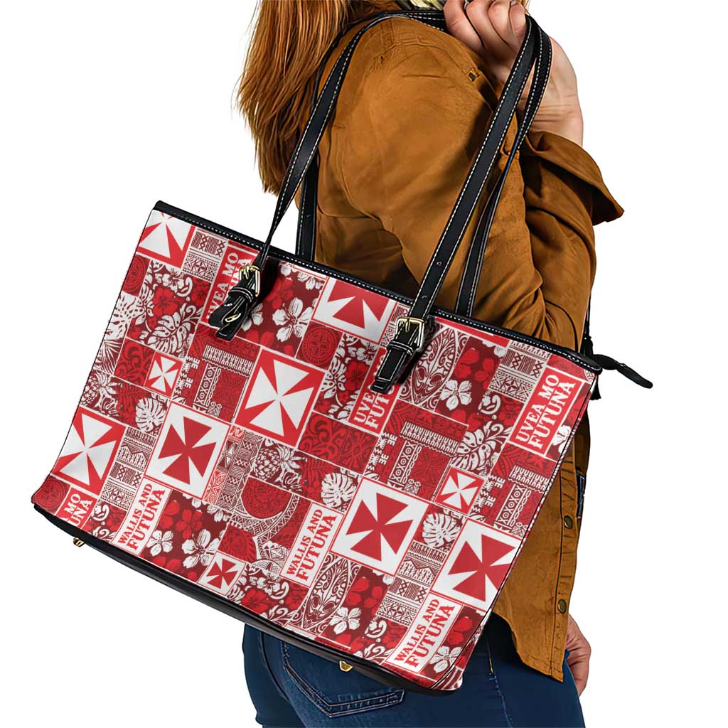Wallis Et Futuna Kilisimasi Fiefia Leather Tote Bag Pacific Patchwork Xmas Vibes - Polynesian Pride