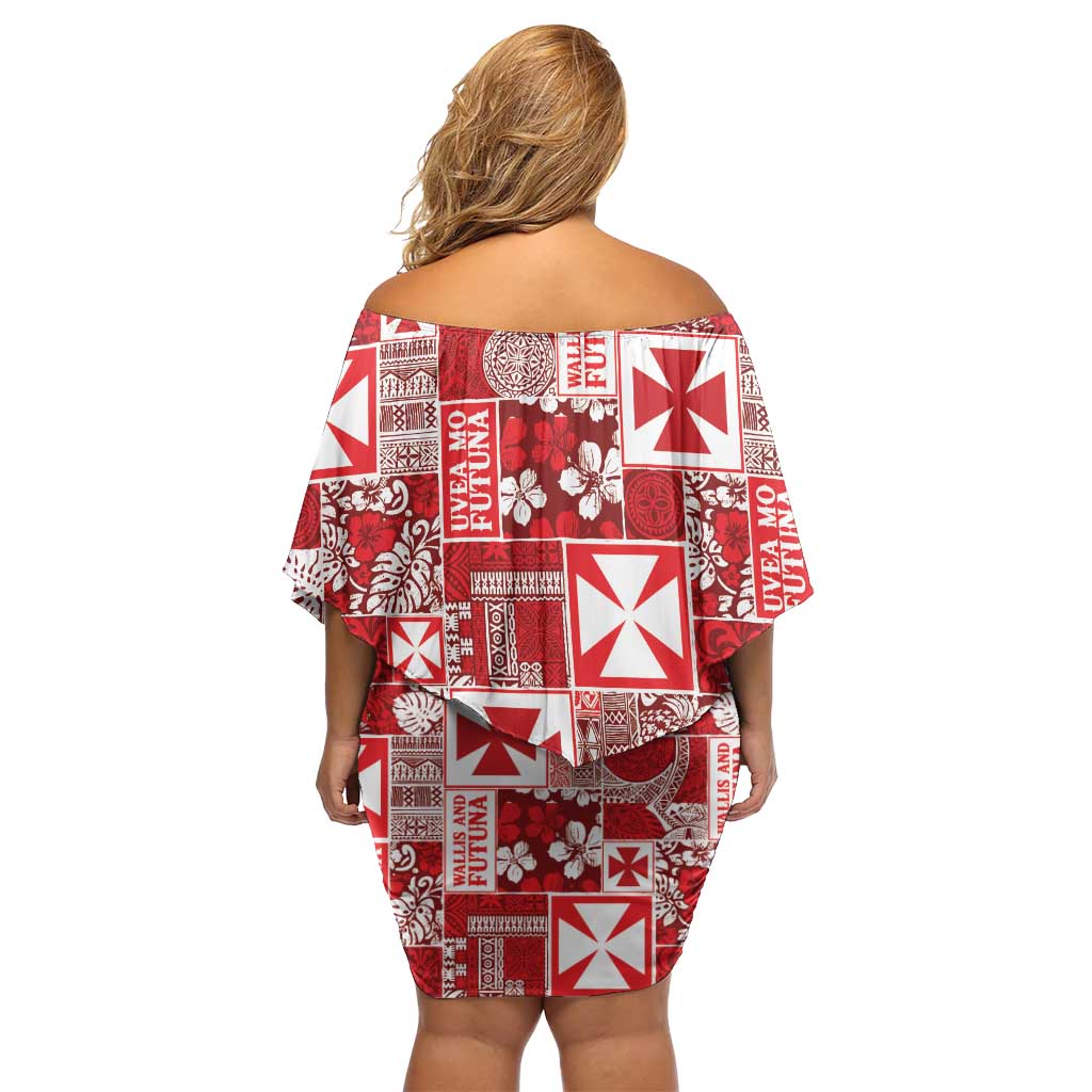 Wallis Et Futuna Kilisimasi Fiefia Off Shoulder Short Dress Pacific Patchwork Xmas Vibes - Polynesian Pride