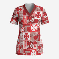 Wallis Et Futuna Kilisimasi Fiefia Scrub Top Pacific Patchwork Xmas Vibes LT9 Adult Red - Polynesian Pride