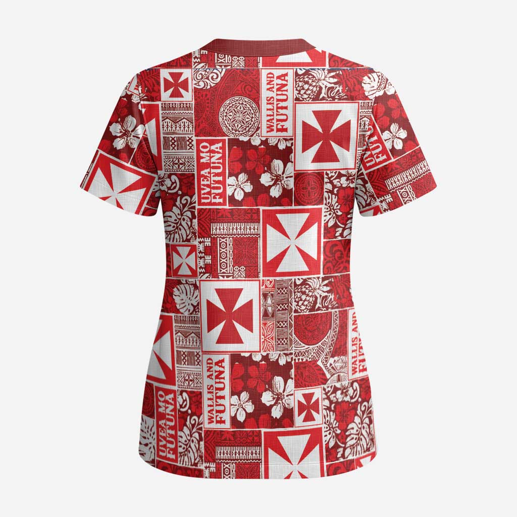 Wallis Et Futuna Kilisimasi Fiefia Scrub Top Pacific Patchwork Xmas Vibes LT9 - Polynesian Pride