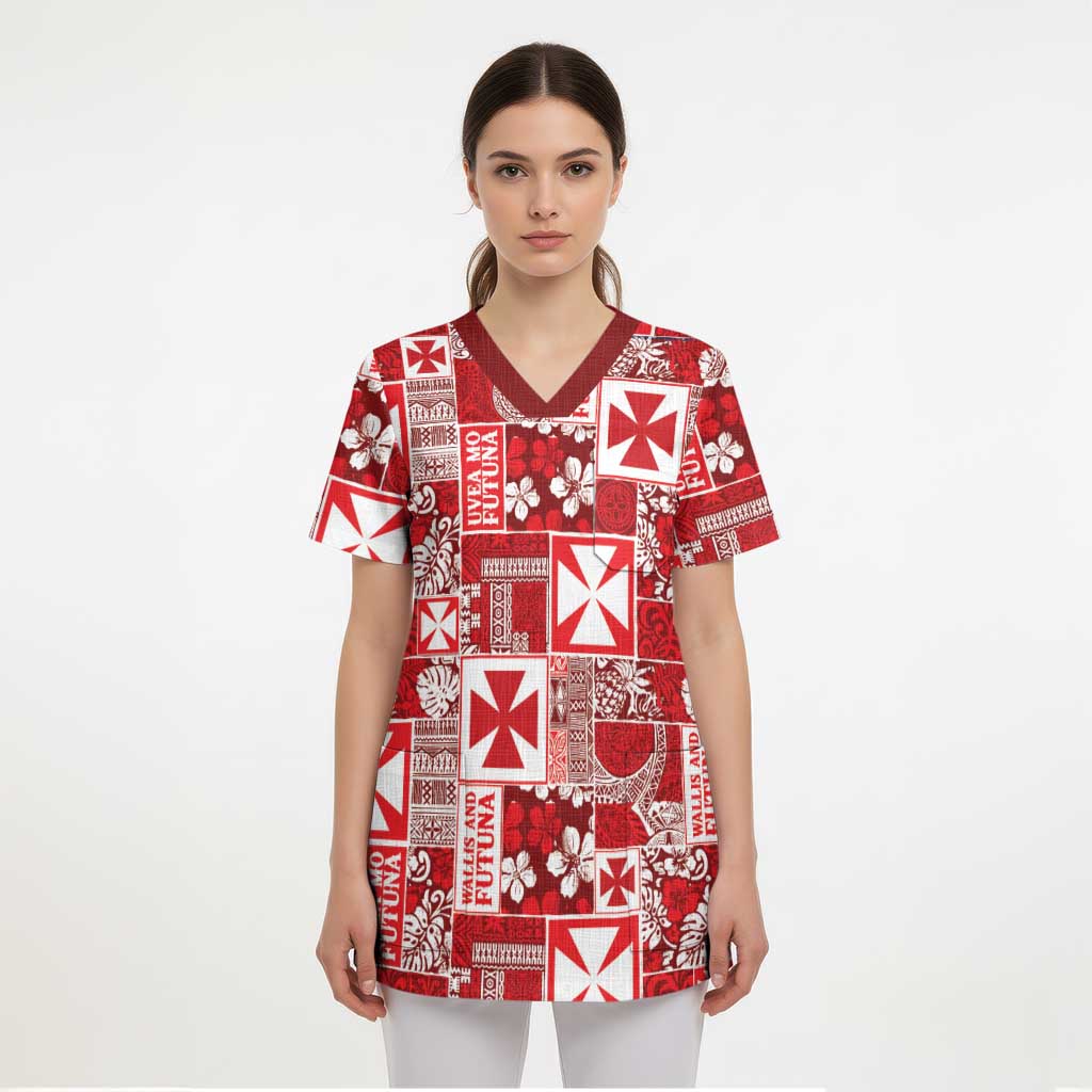 Wallis Et Futuna Kilisimasi Fiefia Scrub Top Pacific Patchwork Xmas Vibes LT9 - Polynesian Pride