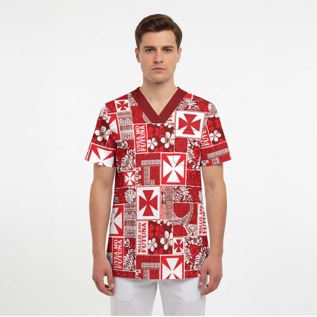 Wallis Et Futuna Kilisimasi Fiefia Scrub Top Pacific Patchwork Xmas Vibes LT9 - Polynesian Pride