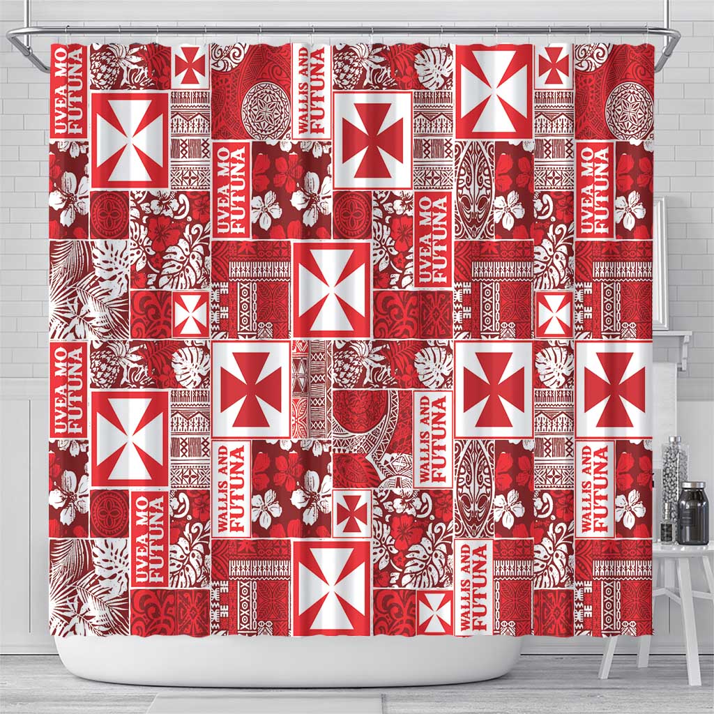 Wallis Et Futuna Kilisimasi Fiefia Shower Curtain Pacific Patchwork Xmas Vibes - Polynesian Pride