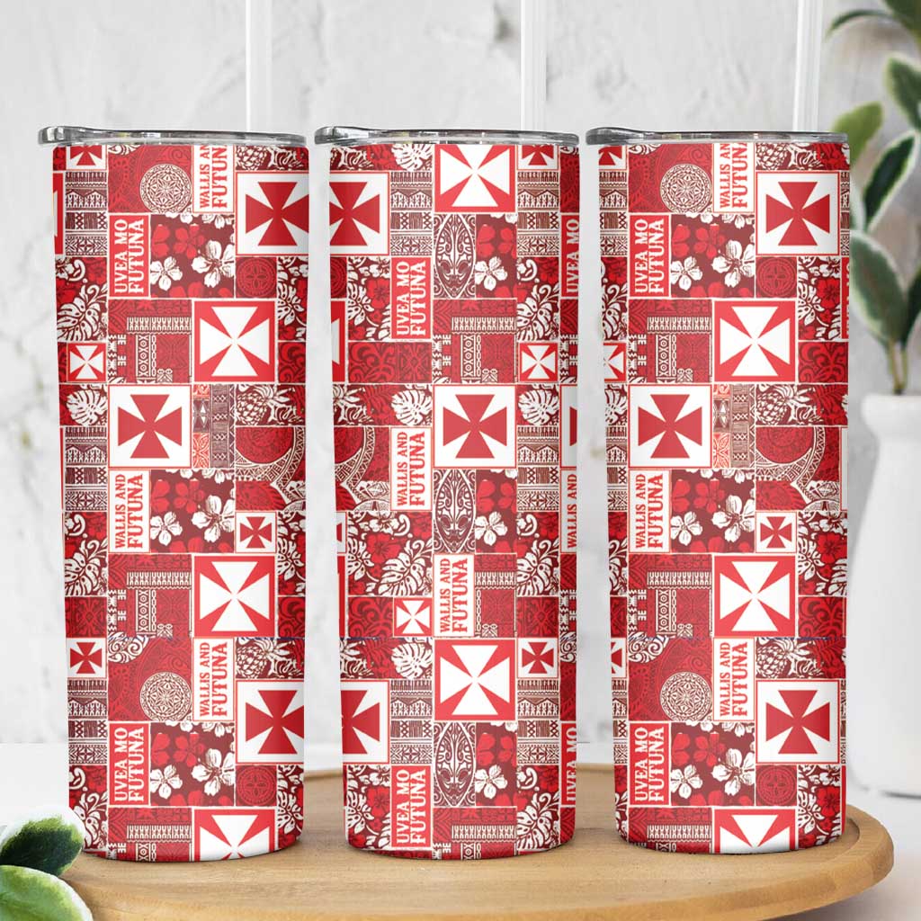 Wallis Et Futuna Kilisimasi Fiefia Skinny Tumbler Pacific Patchwork Xmas Vibes LT9 - Polynesian Pride