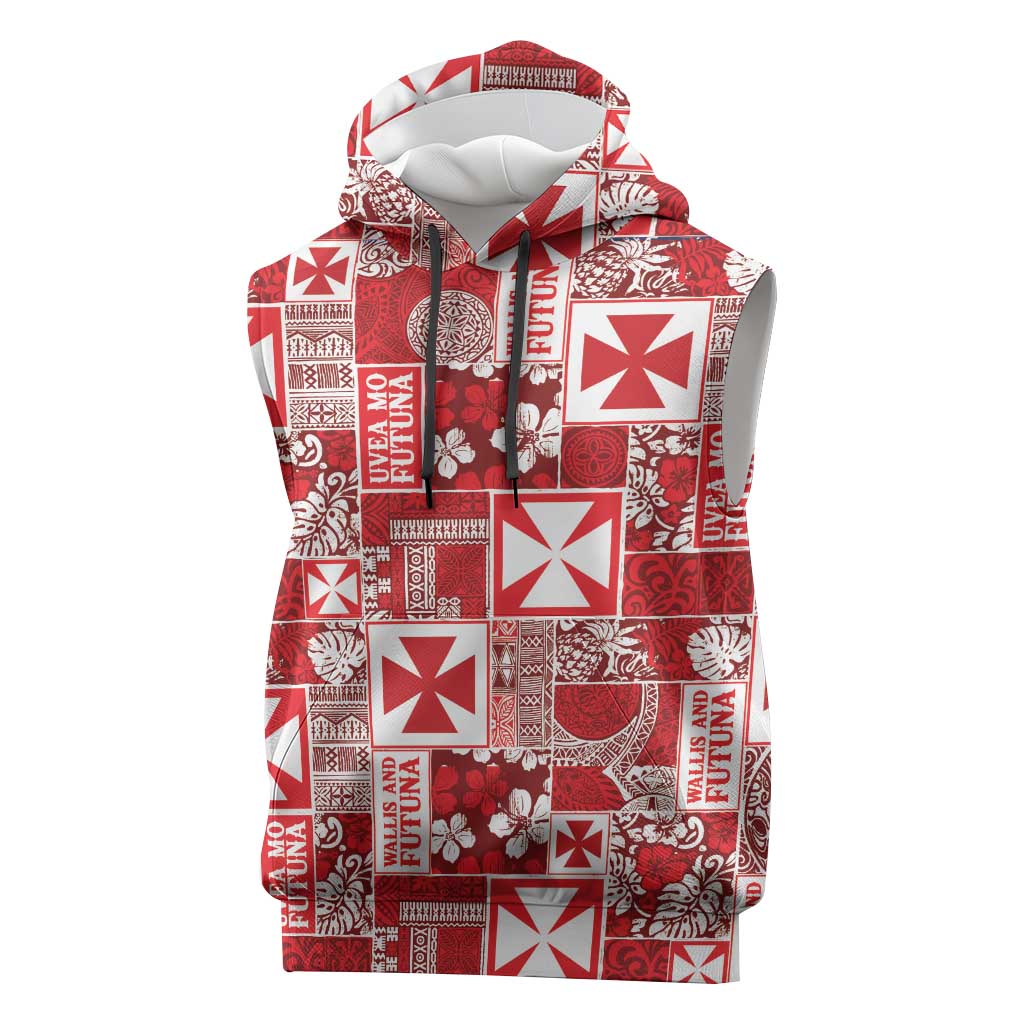 Wallis Et Futuna Kilisimasi Fiefia Sleeveless Hoodie Pacific Patchwork Xmas Vibes LT9 Red - Polynesian Pride