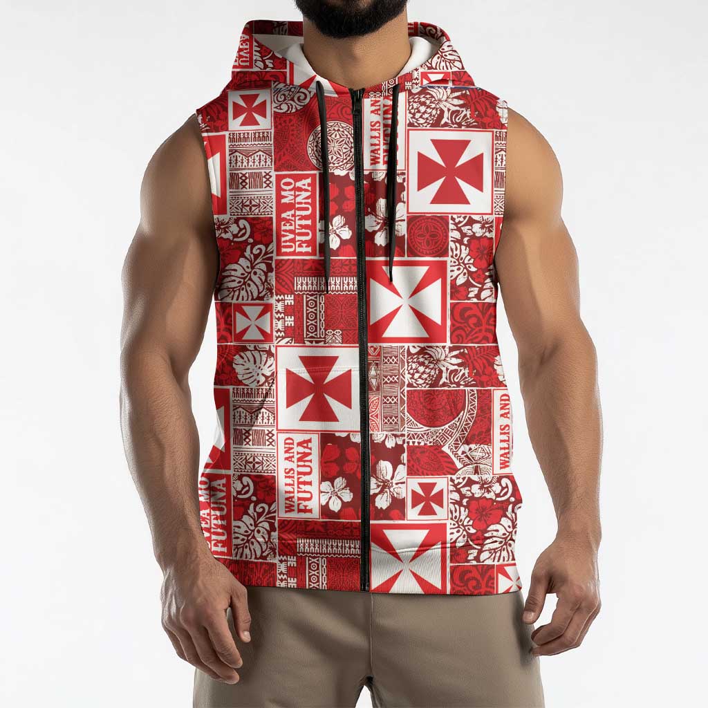 Wallis Et Futuna Kilisimasi Fiefia Sleeveless Zip Hoodie Pacific Patchwork Xmas Vibes LT9 - Polynesian Pride