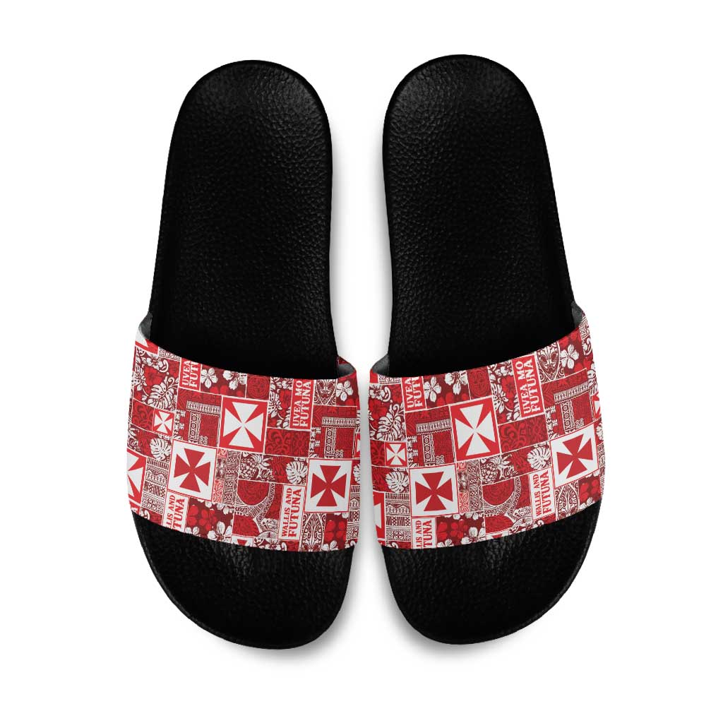 Wallis Et Futuna Kilisimasi Fiefia Slide Sandals Pacific Patchwork Xmas Vibes - Polynesian Pride