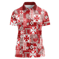 Wallis Et Futuna Kilisimasi Fiefia Women Polo Shirt Pacific Patchwork Xmas Vibes LT9 Female Red - Polynesian Pride