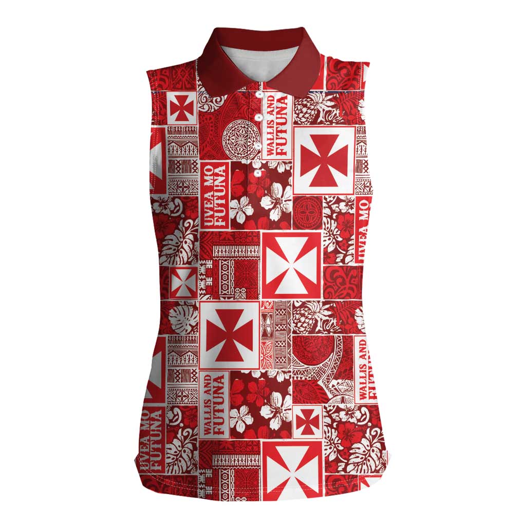 Wallis Et Futuna Kilisimasi Fiefia Women Sleeveless Polo Shirt Pacific Patchwork Xmas Vibes LT9 Female Red - Polynesian Pride