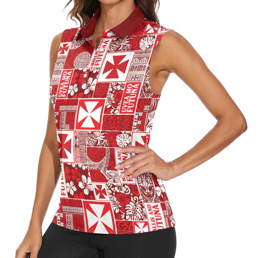 Wallis Et Futuna Kilisimasi Fiefia Women Sleeveless Polo Shirt Pacific Patchwork Xmas Vibes LT9 - Polynesian Pride