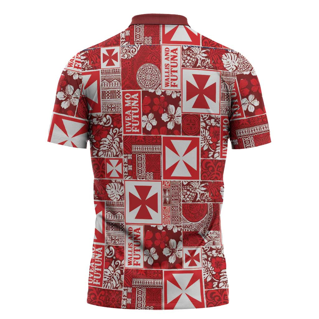 Wallis Et Futuna Kilisimasi Fiefia Zipper Polo Shirt Pacific Patchwork Xmas Vibes LT9 - Polynesian Pride