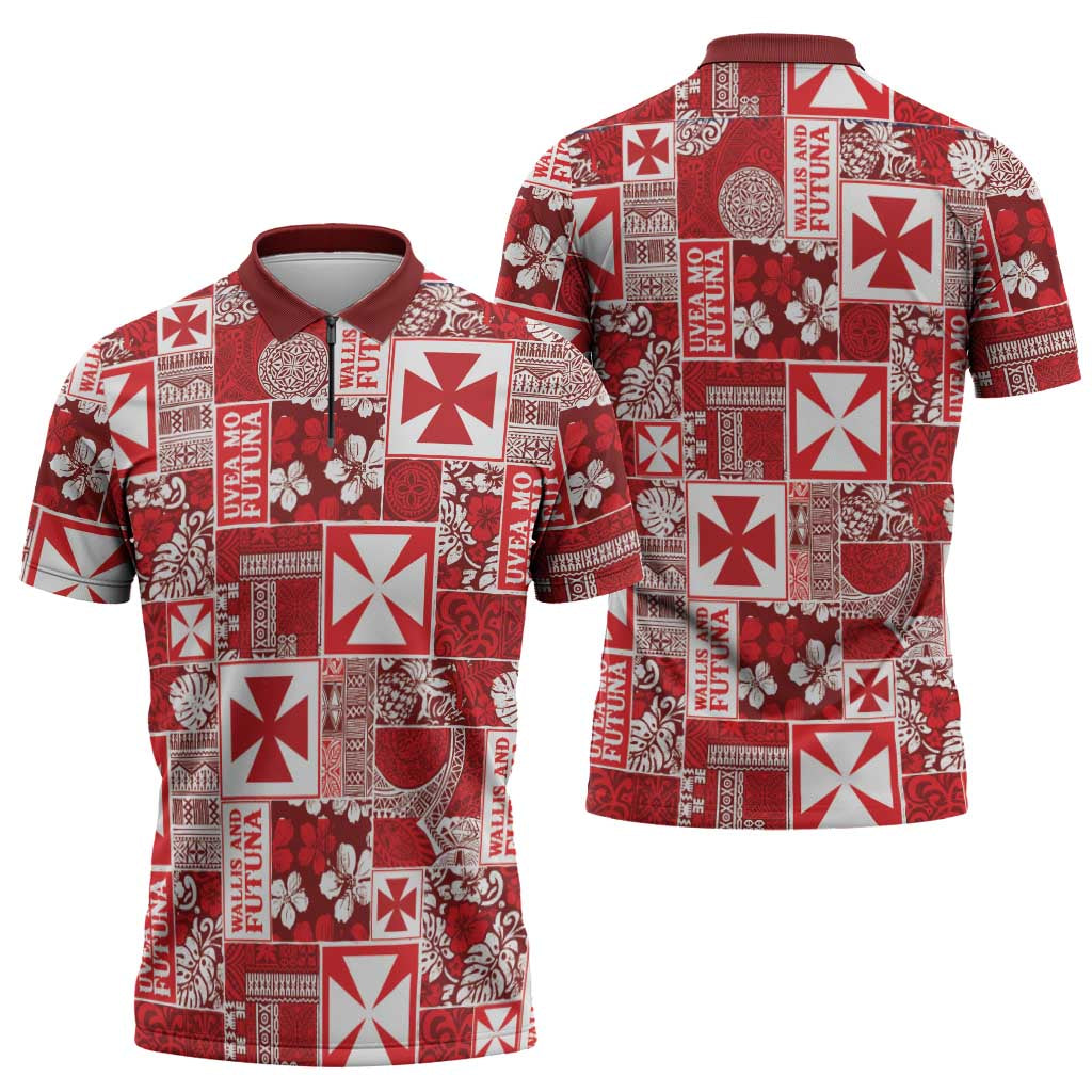 Wallis Et Futuna Kilisimasi Fiefia Zipper Polo Shirt Pacific Patchwork Xmas Vibes LT9 - Polynesian Pride