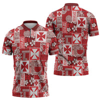 Wallis Et Futuna Kilisimasi Fiefia Zipper Polo Shirt Pacific Patchwork Xmas Vibes LT9 - Polynesian Pride