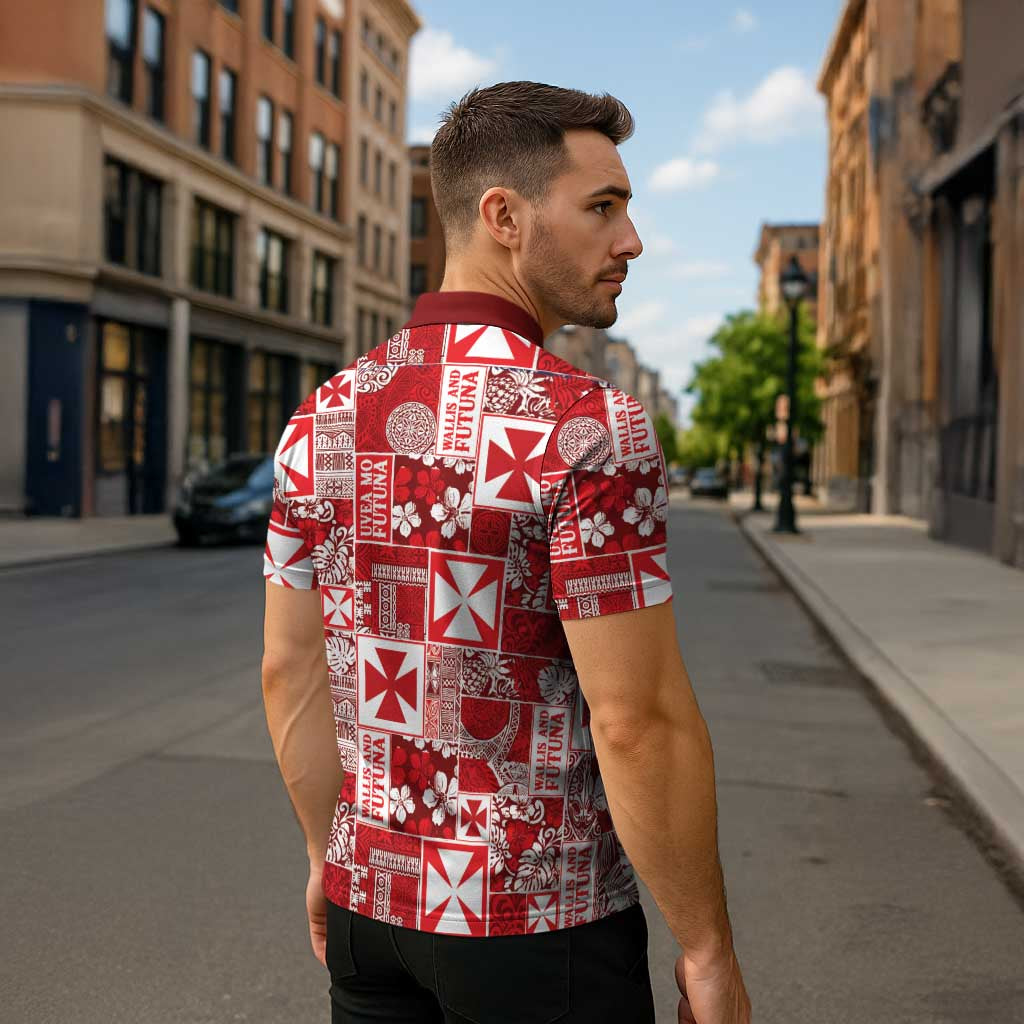Wallis Et Futuna Kilisimasi Fiefia Zipper Polo Shirt Pacific Patchwork Xmas Vibes LT9 - Polynesian Pride