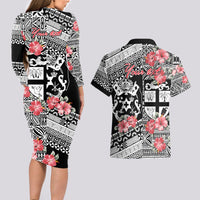Fiji Tonga Coat of Arm Personalised Couples Matching Long Sleeve Bodycon Dress and Hawaiian Shirt With Masi Tapa and Tongan Ngatu Together LT9 - Polynesian Pride