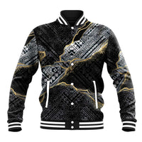 Polynesian Tribal Tattoo Baseball Jacket Dark Marble Pattern LT9 Unisex Black - Polynesian Pride