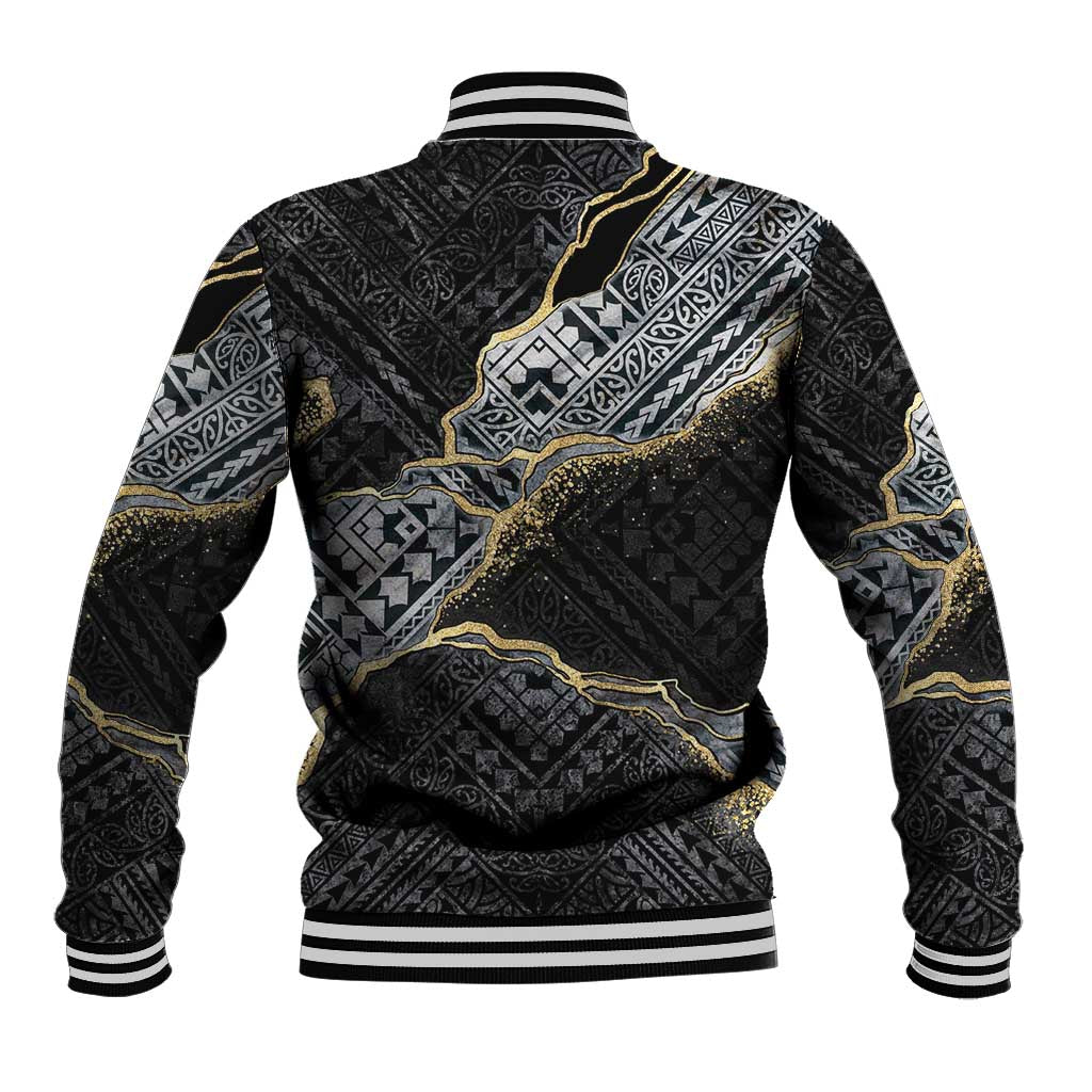 Polynesian Tribal Tattoo Baseball Jacket Dark Marble Pattern LT9 - Polynesian Pride