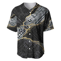 Polynesian Tribal Tattoo Baseball Jersey Dark Marble Pattern LT9 Black - Polynesian Pride