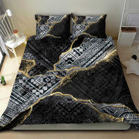 Polynesian Tribal Tattoo Bedding Set Dark Marble Pattern